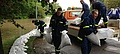 Die THW-Kräfte verbauen  Sandsäcke zum Schutz vor dem Hochwasser. Quelle: THW.de